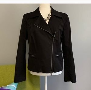 DKNY Black Moto Zip Jacket Silver Metal